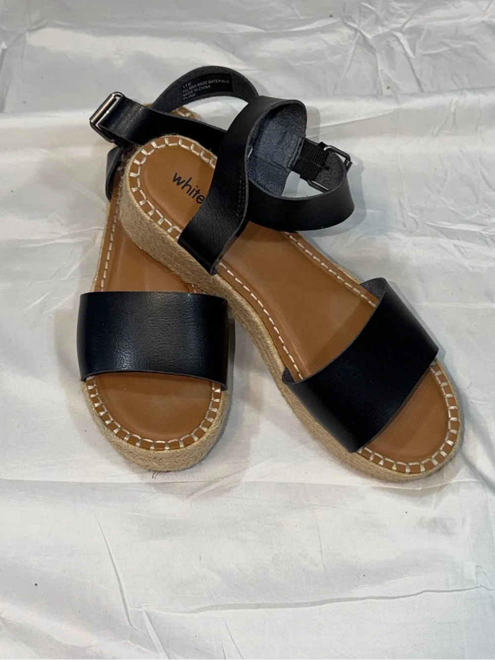 White Mountain Black Espadrille Wedge Sandals Women's 11 Ankle Strap Platform